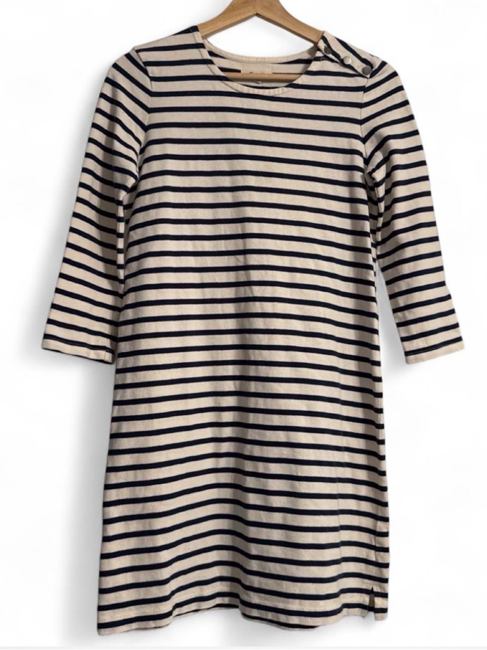 Madewell Cream and Navy Striped Long-Sleeve Dress